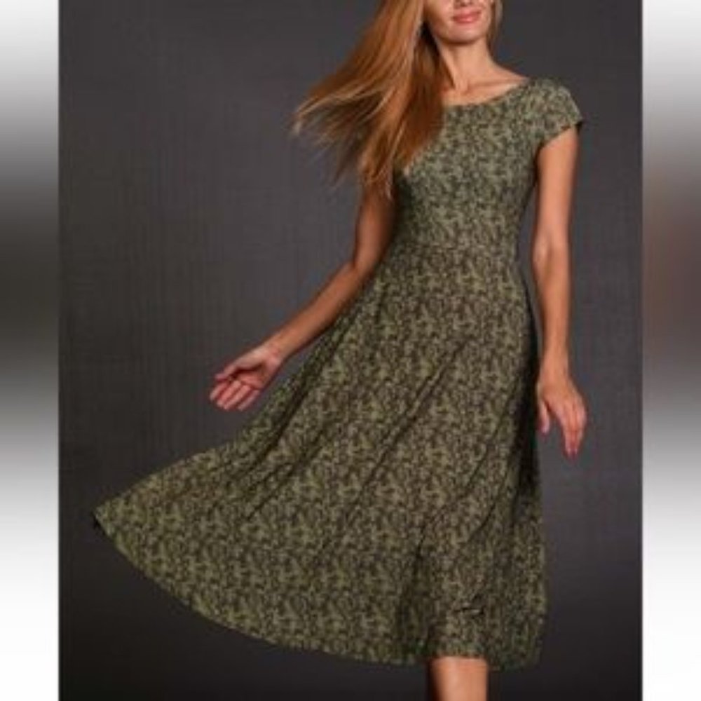 LBisse Sage & Dark Green Digital Camo Cap Sleeve Midi Dress,  Fit & Flare Dress